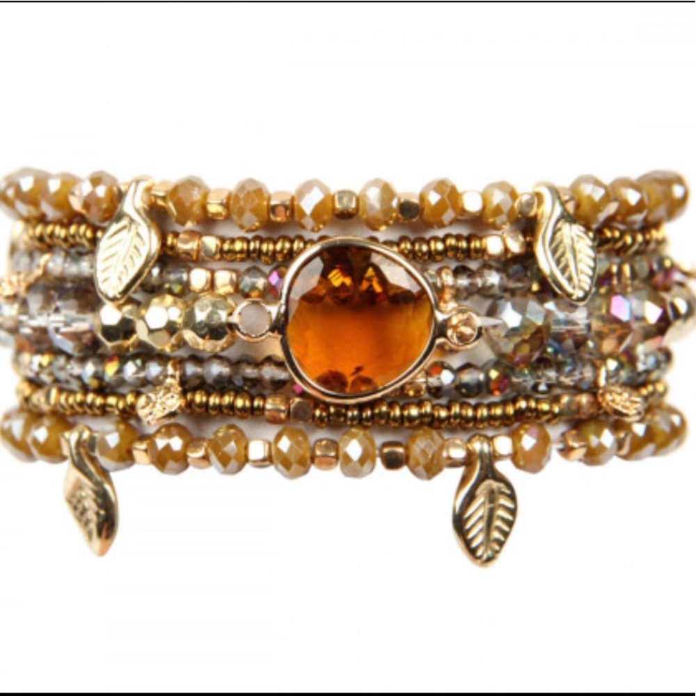 AMBER GLASS BEAD CHARM BRACELET